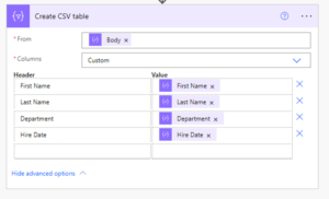 Power Automate create CSV table custom columns - Rishan Solutions image.